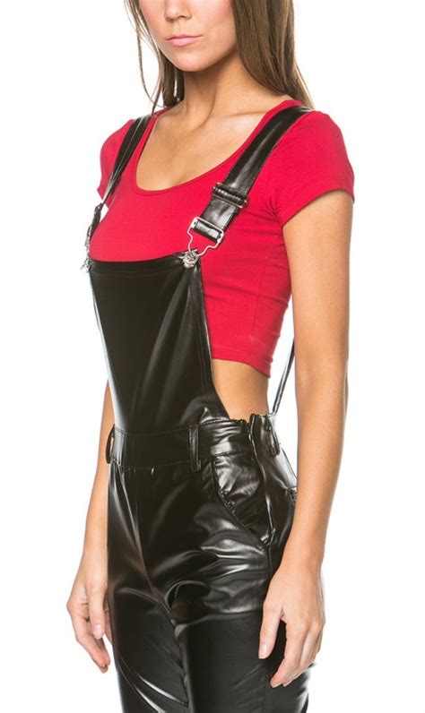 Image Of Black Urban Leather Like Overalls