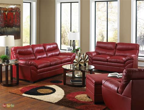 Casual Contemporary Red Bonded Leather Sofa Set Living Room Furniture