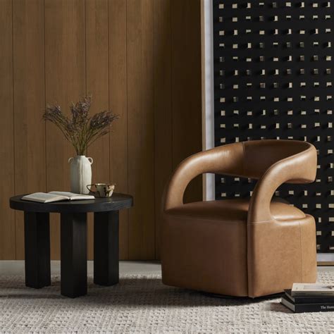 Finton Genuine Leather Swivel Armchair Allmodern