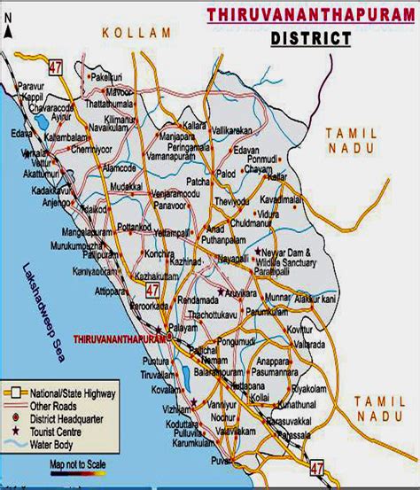 Thiruvananthapuram district's location on map of india. Tourist Guide of Thiruvananthapuram
