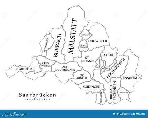 Mapa Moderno Da Cidade Cidade De Sarburgo De Alemanha Com Cidades E