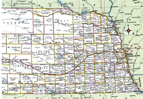 Free Map Of Nebraska Showing Counties With Names And Cities Road Highways