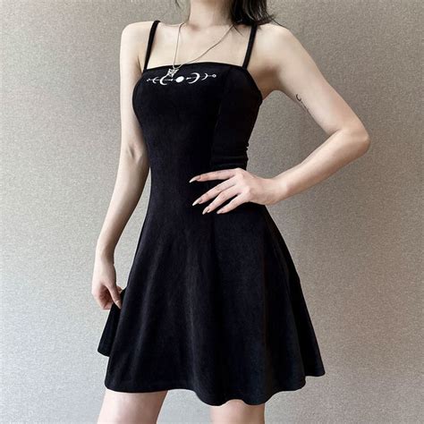 Goth Moon Embroidered Black Mini Dress In Elegant Mini Dress