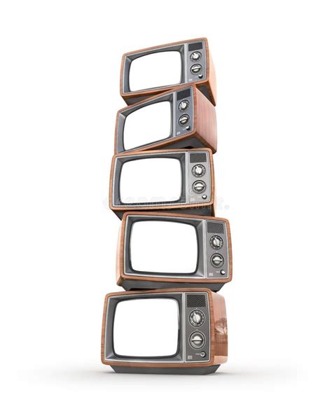 Stack Of Old Tvs With White Screens Stock Illustration Illustration