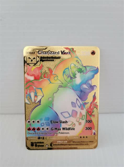 Mavin Rainbow Charizard Vmax Shining Fates Custom Gold Metal Pokemon Card
