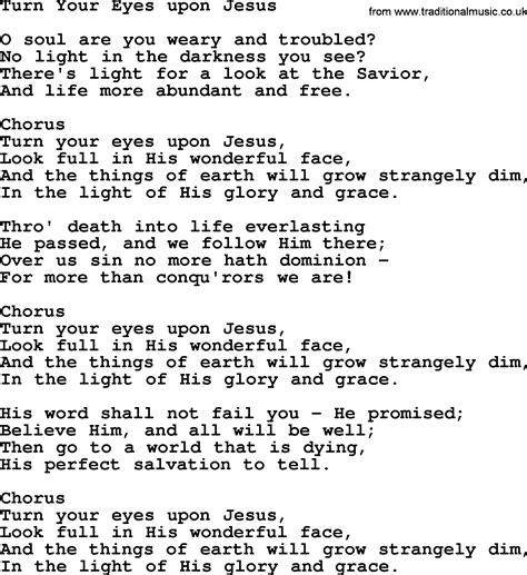 Baptist Hymnal Christian Song Turn Your Eyes Upon Jesus Lyrics With