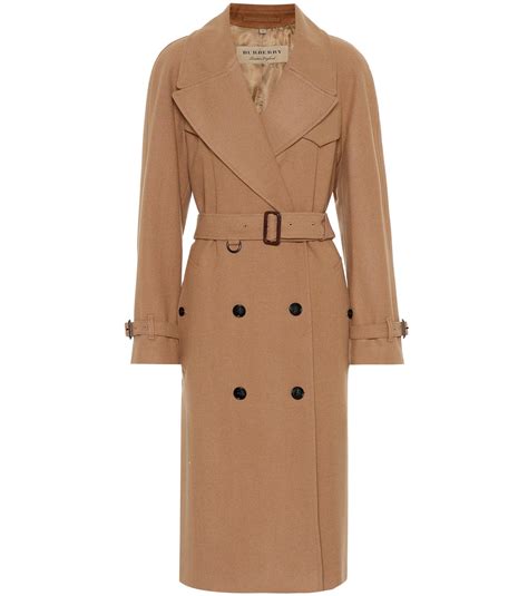 Burberry Cashmere Herringbone Wool Blend Trench Coat In Camel Brown