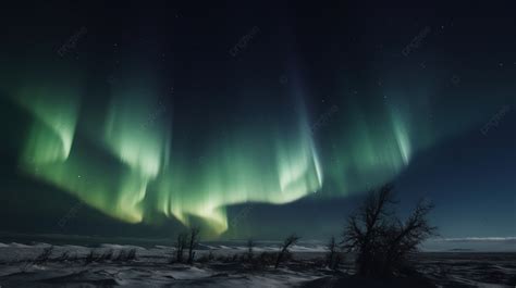 An Aurora Borealis Lights Up The Skies Over Snowy Mountains Background