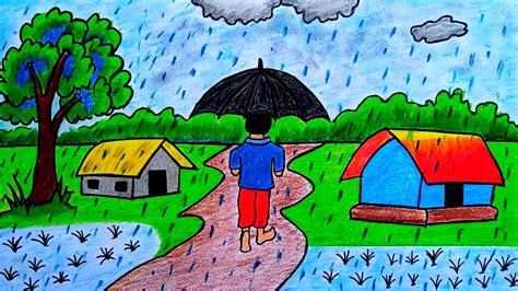 How To Draw Rainy Day Scenery Drawing Rainy Season Drawing Rainy