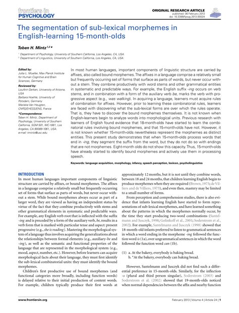 A derivational morpheme is one . (PDF) The Segmentation of Sub-Lexical Morphemes in English ...