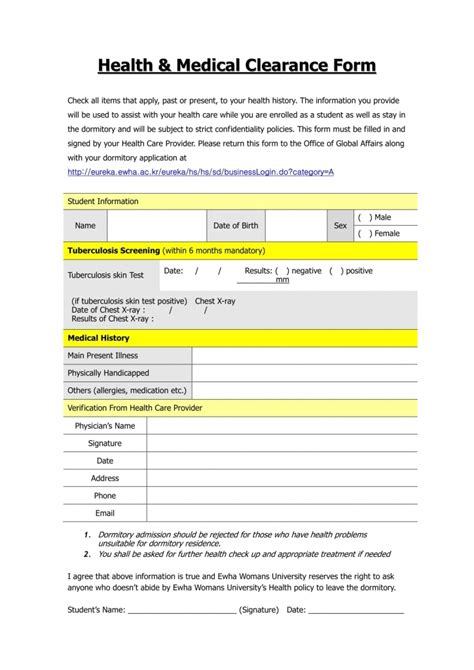 sample medical clearance forms template business format