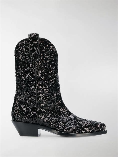 Dolce And Gabbana Synthetic Gaucho 40 Sequined Cowboy Boots In Black Lyst