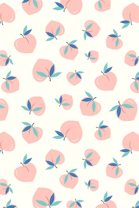 Cute Peach Seamless Pattern With Flowers Fresh Fuit Summer Vibes