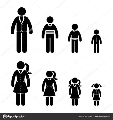 Stick Figure Different Age Man Woman Icon Set Various Human ⬇ Vector