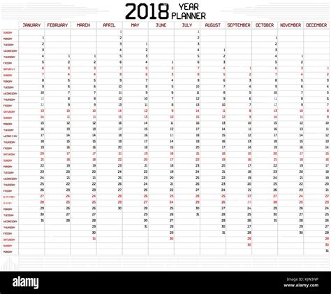 Año 2018 Planner Planificador Anual De Un Calendario Para El Año 2018
