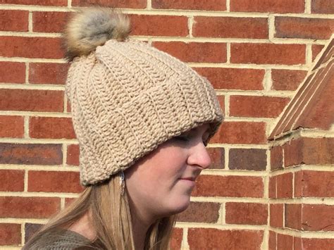 Oatmeal Ribbed Beanie Hat With Faux Fur Pom Etsy Beanie Hats Fur