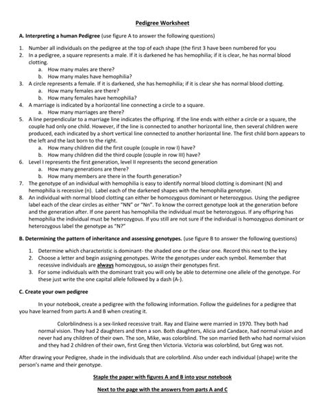 So, you want to lead? Pedigree Worksheet Answer Key Interpreting A Human Pedigree | Kids Activities
