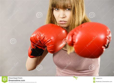 Woman Wearing Boxing Gloves Stock Photo Image Of Winner Success
