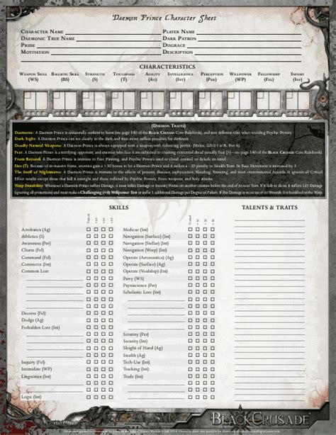 Warhammer 40k Daemon Prince Character Sheet Black Crusade Download
