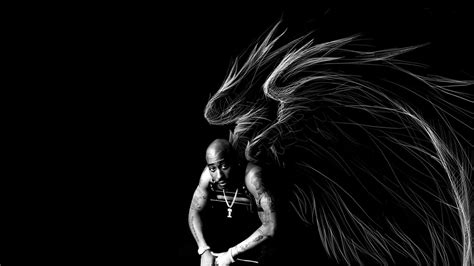 2pac Tupac With Wings In Black Background Hd Music Wallpapers Hd