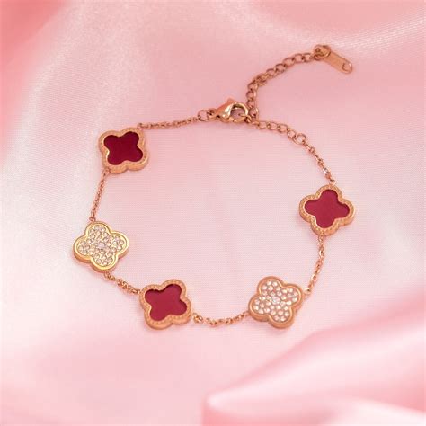 High Quality Four Leaf Clover Bracelet K Rose Gold For Women Etsy
