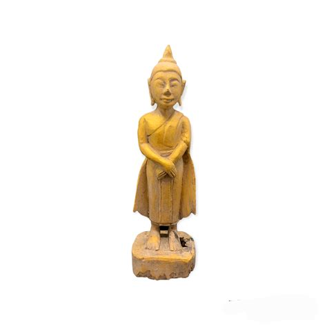 Antique Carved Wooden Myanmar Standing Buddha Image Statue Lacquer