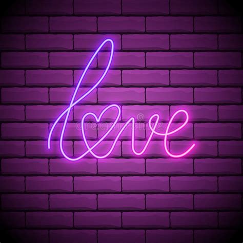 Neon Sign The Word Love With Heart On Dark Background Design Element