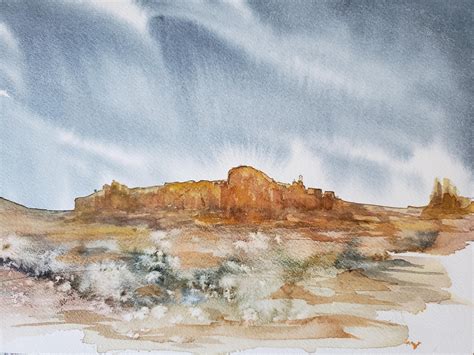 American Southwest Desert Landscape Watercolor Abstract Etsy