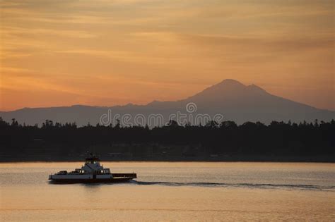 Ferry Boat With Mt Baker In The Background Stock Image Image Of
