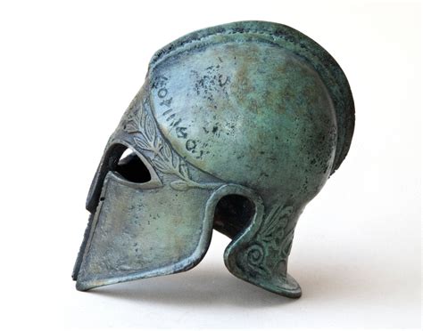 Ancient Greek Corinthian Spartan Bronze Helmet Museum Art Sculpture