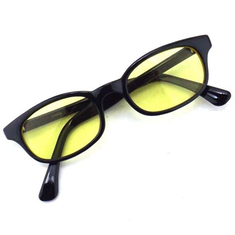 yellow tint sunglasses vintage 80s 90s nos black rectangle sun etsy tinted sunglasses