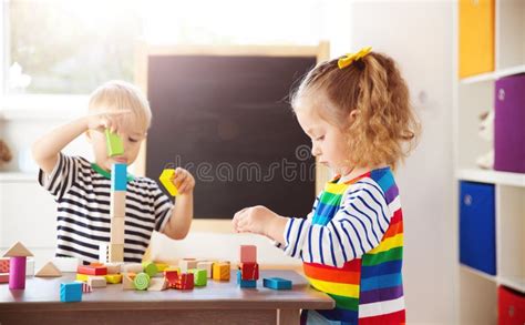 Little Child Playing With Blocks Stock Image Image Of Kindergarten