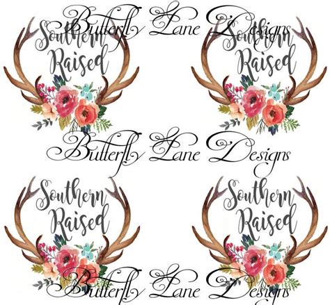 Southern Raised Deer Antlers With Flowers Deer Antlers Cup Decal