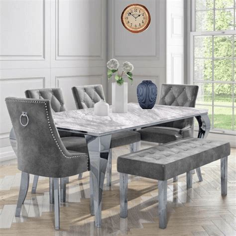 Laveda 160cm Grey Marble Dining Table Canterbury Chairs