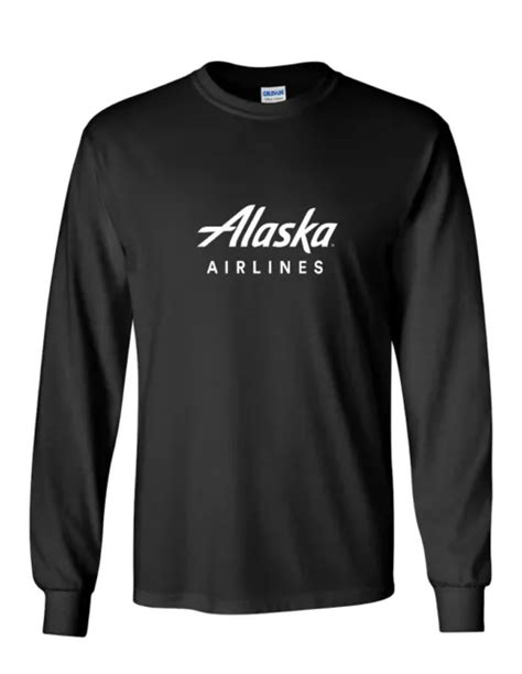 Alaska Airlines Retro White Logo Us Aviation Black Long Sleeve T Shirt