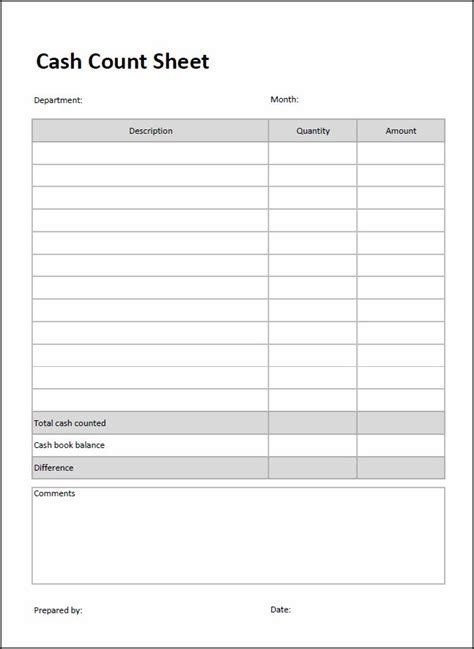 A cash sheet that you fill out daily will play a big part in helping make sure that all the cash that your business earns is accounted for. Cash Count Sheet | Double Entry Bookkeeping