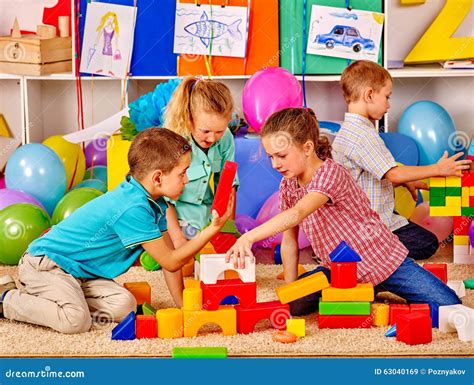 Group Children Game Blocks On Floor Stock Image Image Of Floor