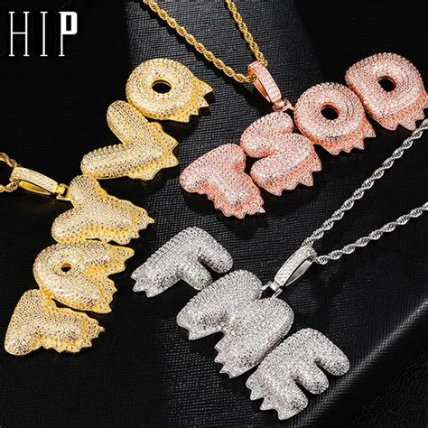 Hip Hop Iced Out Bubble Letters Custom Name Cubic Zircon Drip Chain