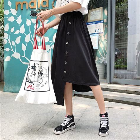 Midi Skirt Women Solid Color Korean Chic Style High Waist Long Skirts