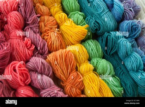 Assortment Of Colorful Hand Dyed Wool Yarns Stock Photo Alamy
