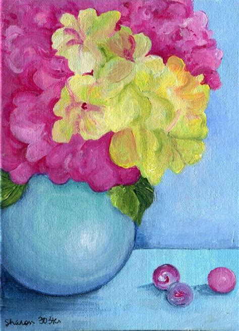Hydrangeas Painting Vase Original Acrylic Painting On Canvas Etsy