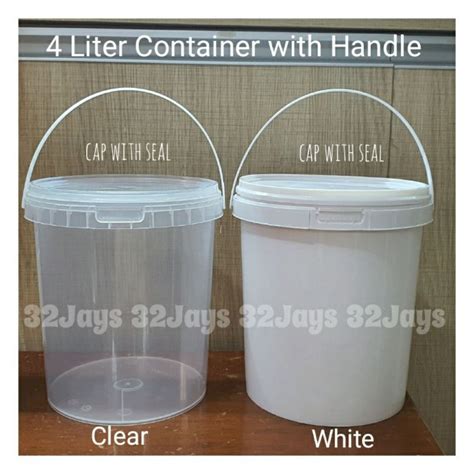 Empty 4 Liter Bucket Container With Cap And Handle Plastic Pail With