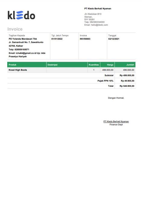 Contoh Invoice Desain Interior