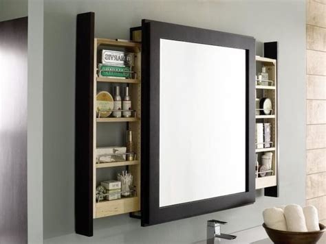 Extending mirrors sometimes have a double side with a magnifying option, and many medicine cabinets have them inside. bathroom mirror with shelf attached | Bathroom mirror ...