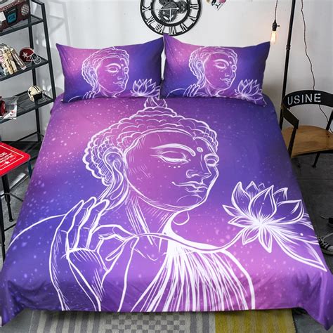 Fashion Purple Buddha Lotus Bedding Set Bedclothes Microfiber Bed Linen Mandala Duvet Cover Set