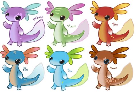 Draw a fairly elongated s tail that extends from the back of the ax's body. Axolotl Babies by MamaELM | Axolotl, Drawings, Character ...