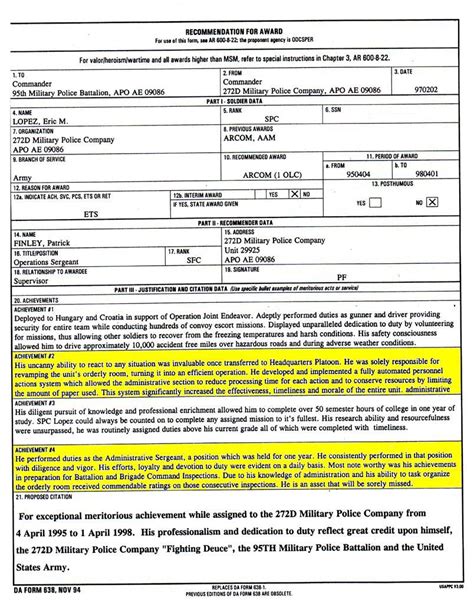 army recommendation for