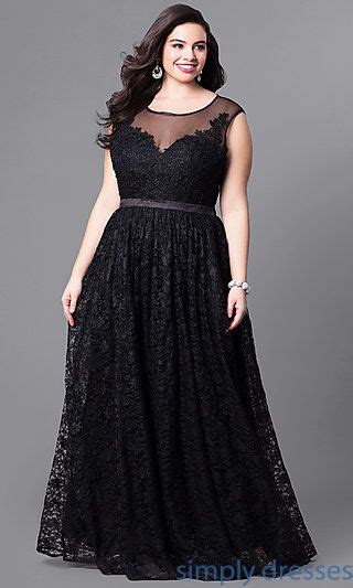 Formal Long Plus Size Prom Dress With Illusion Lace Plus