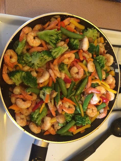 Healthy Sunday Dinner Pan Cooked Shrimp With Stir Fry Veggies