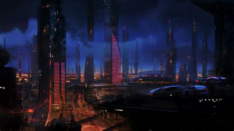 City Lights Futuristic Mass Effect Night Sci Fi Walldevil